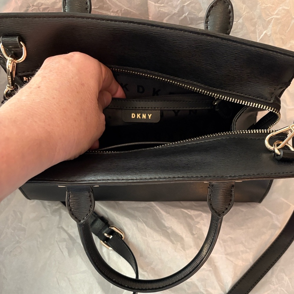 DKNY Black Ava Satchel Bag with Gold Accents - Picture 4 of 7